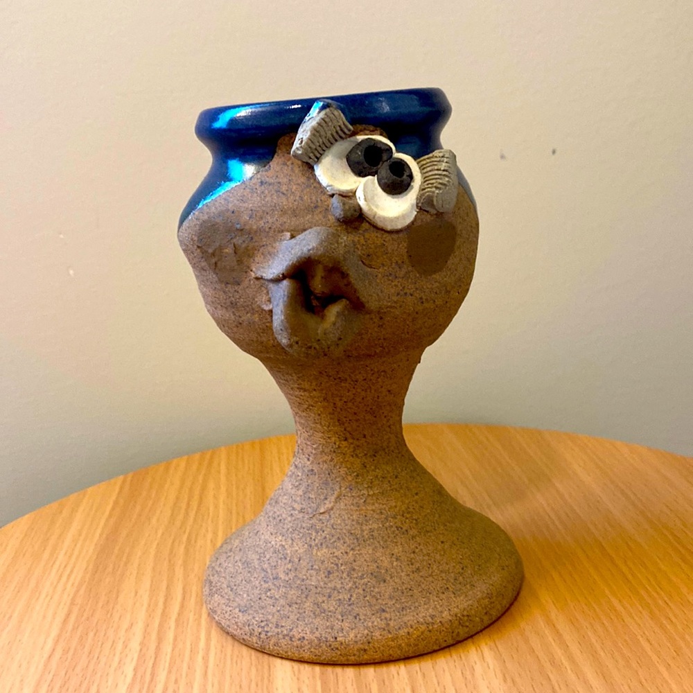 Quirky Vintage Funny Ugly Face Goblet.  Handmade Pottery.